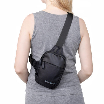 WOZINSKY Mini waterproof two-compartment shoulder bag for a unisex phone - black – image 5