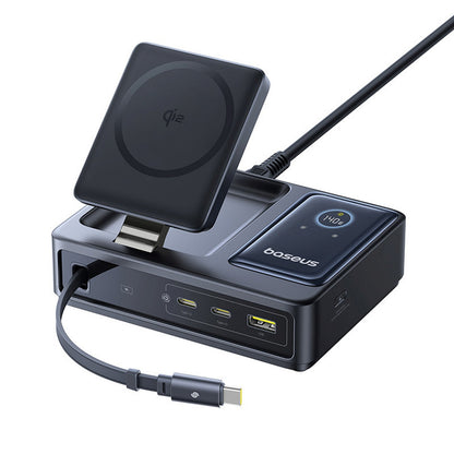 BASEUS 5in1 USB-A UAB-C charging station with 140W Qi2 retractable cable display - black – image 2