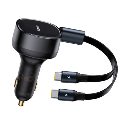 BASEUS 2in1 car charger with two 33W USB-C cables - black