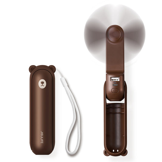 Jisulife Mini fan portable fan with power bank function and flashlight foldable 4500mAh USB-C - brown