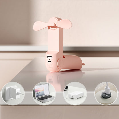 Jisulife Mini portable fan with power bank function and flashlight 2000mAh - pink – image 2