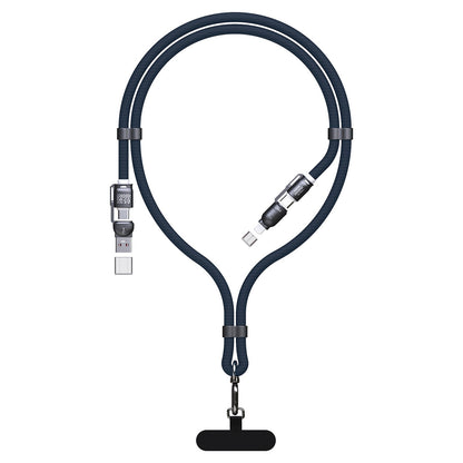 DUDAO 4in1 USB-C cable with lanyard with iPhone Lightning USB-A adapters - blue