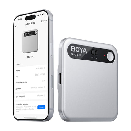 BOYA Voice recorder with AI transcription 64GB 610mAh - silver