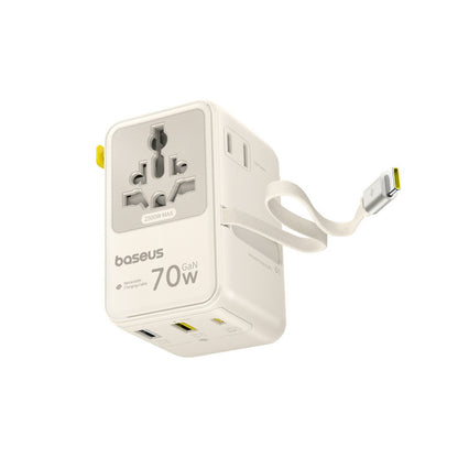 BASEUS 6in1 travel adapter with retractable USB-C cable 70W - white – image 8