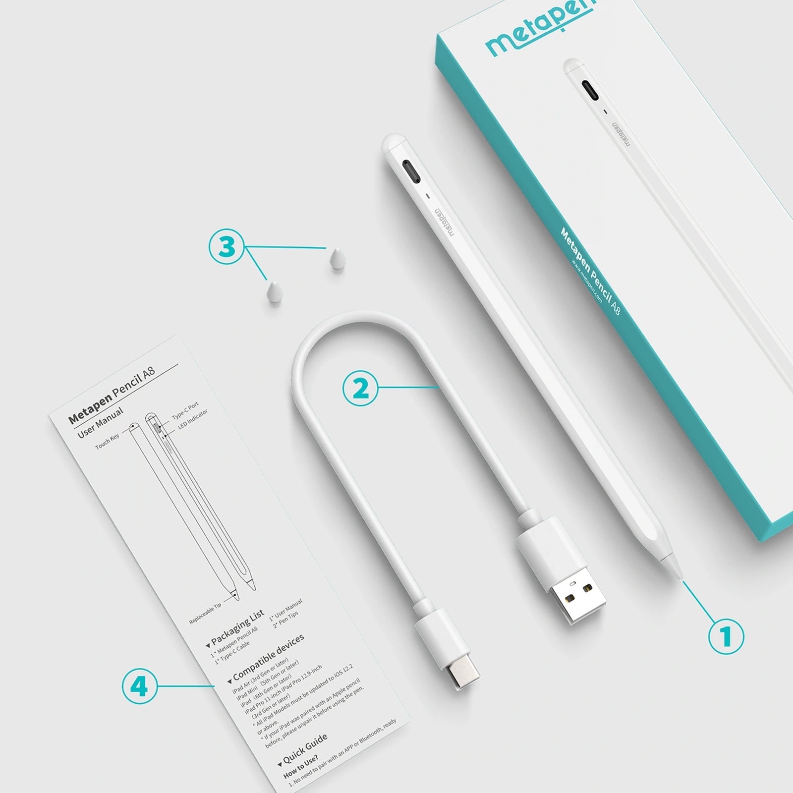 Metapen Stylus stylus for iPad Pencil A8 - white – image 2