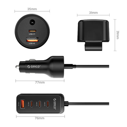 ORICO USB-A USB-C car charger with extension cable 108W - black – image 2