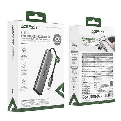 ACEFAST Hub docking station 6in1 USB-C - UAB-A USB-C HDMI SD 4K 60Hz PD 90W - gray – image 4