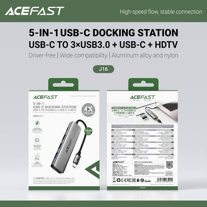 ACEFAST Hub docking station 5in1 USB-C - USB-A USB-C HDMI 4K 60Hz PD 90W - gray – image 6