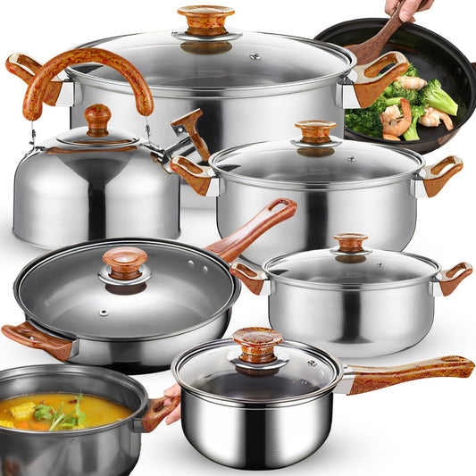 11-Piece Cookware Set (Gas and Induction Compatible, Includes Kettle, Frying Pan, and Lids) - or202 - Carlat