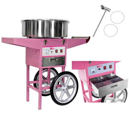 Mobile cotton candy machine without lid on wheels