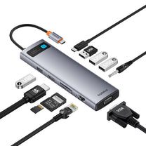 11in1 HUB adapter USB-C to USB-C PD 4x USB HDMI VGA AUX RJ45 SD TF gray - Carlat