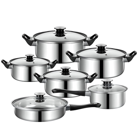 12-Piece Stainless Steel Cookware Set with Lids and a Frying Pan - Carlat