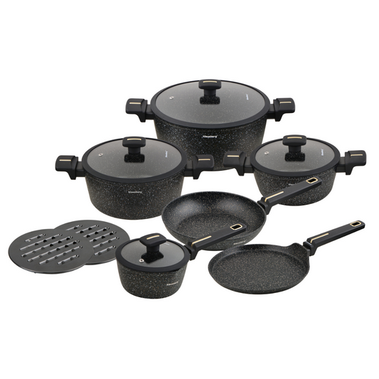 12-piece cookware set, cast aluminum, marble nonstick coating, induction-compatible, black, Klausberg, KB-7966 - Carlat