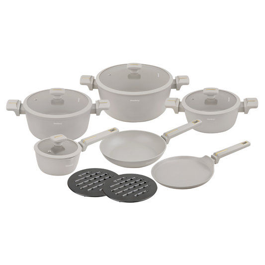 12-piece cookware set, cast aluminum, nonstick coating, beige, Klausberg, KB-7967 - Carlat