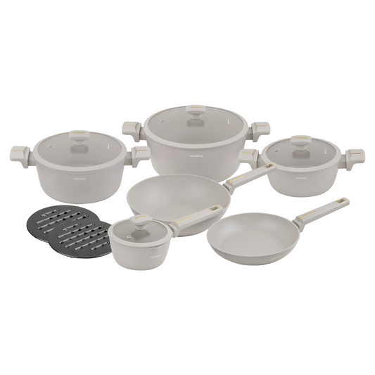 12-piece cookware set with wok, cast aluminum, nonstick coating, beige, Klausberg, KB-7969 - Carlat