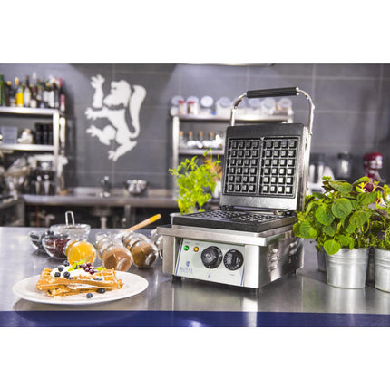 Rectangular waffle guard for 2 Belgian waffles