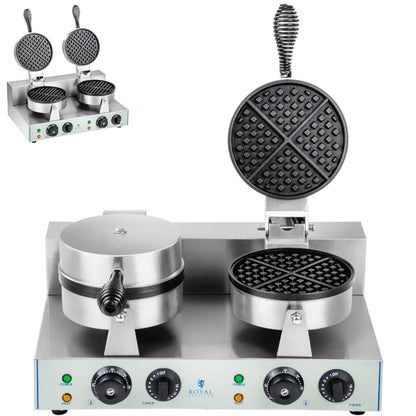 Royal Catering Waffle iron round double TEFLON waffles with diameter of 18,5cm