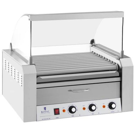 Roller roller grill with lid and heating drawer for 20 hot dog wieners 2600W 230V Royal Catering