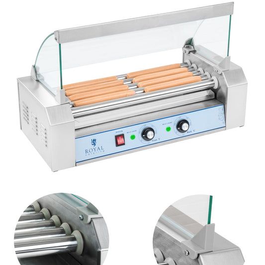 Royal Catering Roller grill with cover, roller grill, sausage warmer, 5 rolls