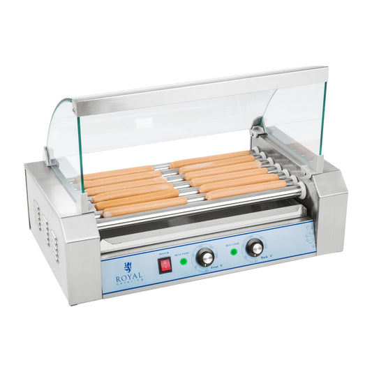 Royal Catering Roller grill with cover, roller grill, sausage warmer, 7 rolls