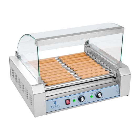 Royal Catering Roller grill with cover, roller grill, sausage warmer, 11 rolls