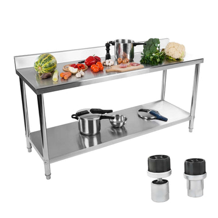 Kitchen table worktop of stainless steel with a roof and bottom shelf 200x60cm