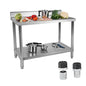 Kitchen table worktop of stainless steel with a roof and lower shelf 120x60cm