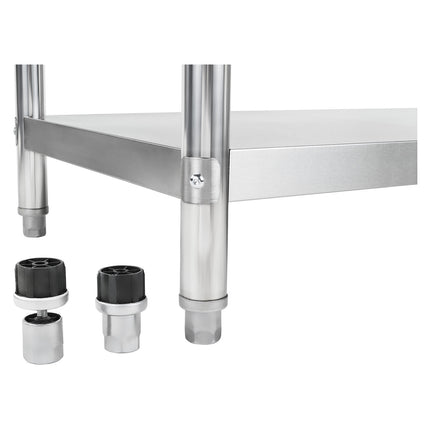 Kitchen table worktop stainless steel with a front and bottom shelf 180x60cm