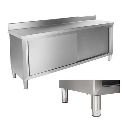 Steel kitchen cabinet with worktop and rant of stainless steel width 200cm