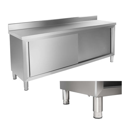 Royal Catering Steel kitchen cabinet with a worktop and a stainless steel edge, 200 cm wide