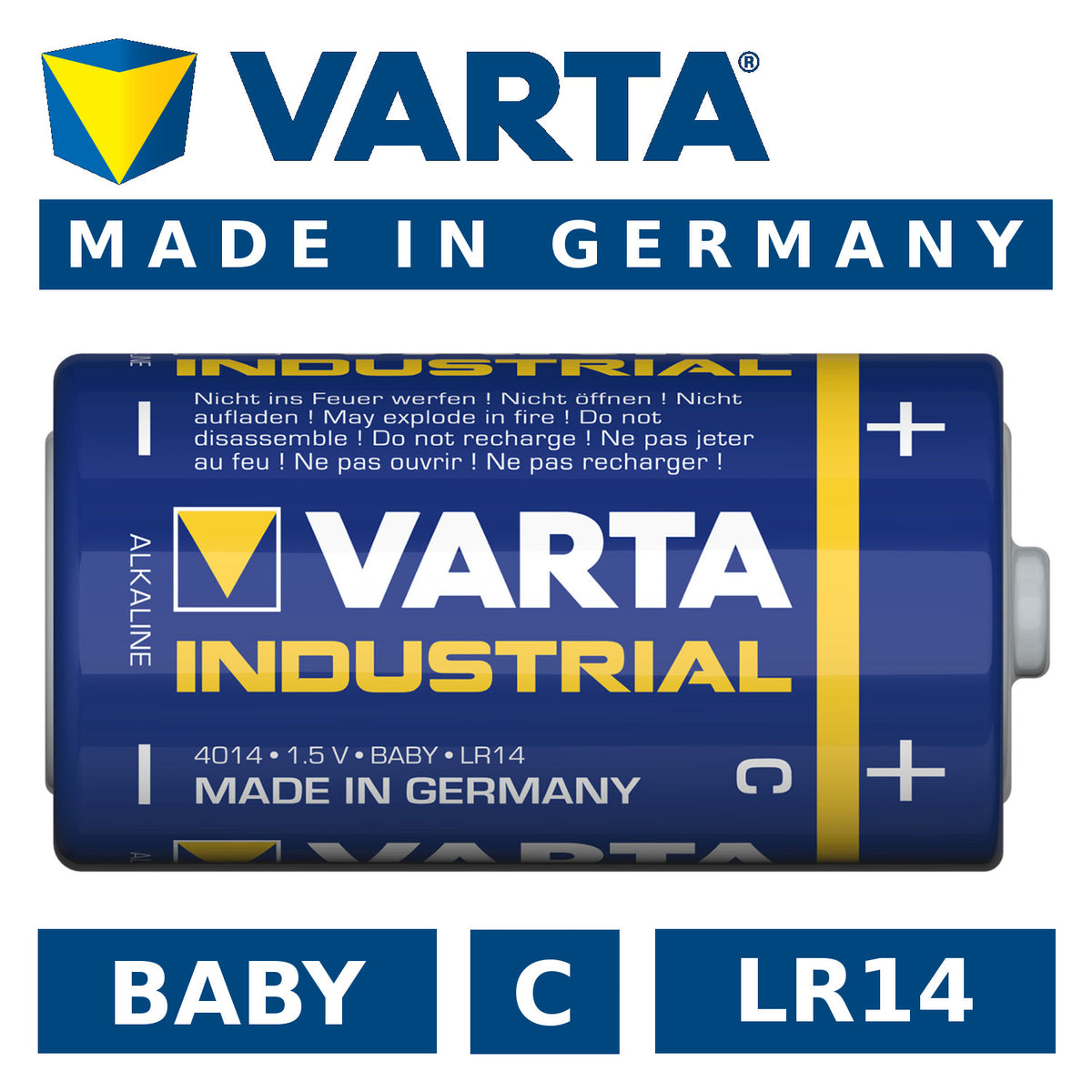 1x Varta Industrial 4014 R-14 LR14 C 1.5V Alkaline Battery