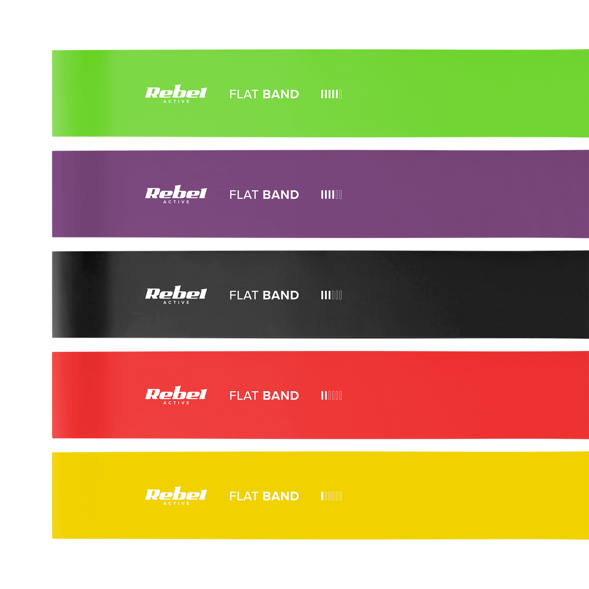2-Meter Latex-Fitnessband-Set – Flaches Band LTs-1, 2,5–20 kg, 5 Bänder, REBEL ACTIVE