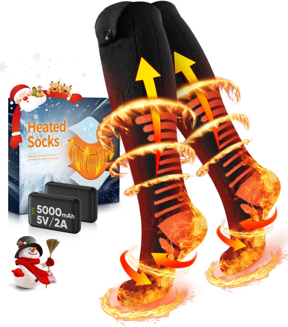 2026 Upgrade Heated Socks, 2 x 5000 mAh Rechargeable Heated Socks with 5 V Battery, 3 Heat Settings & 360° Heating Socks, Washable Heated Socks for Men and Women, for Skiing, Hunting, Camping - Carlat