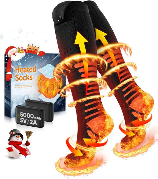 2026 Upgrade Heated Socks, 2 x 5000 mAh Rechargeable Heated Socks with 5 V Battery, 3 Heat Settings & 360° Heating Socks, Washable Heated Socks for Men and Women, for Skiing, Hunting, Camping - Carlat