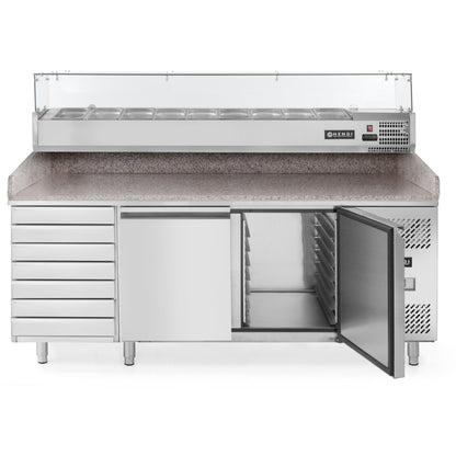 Hendi 2-door pizza radiator table with 7 drawers granite countertop width 202cm – image 3