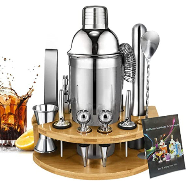 Surmounty 15-Piece Cocktail Set with 750 ml Shaker and Bamboo Stand