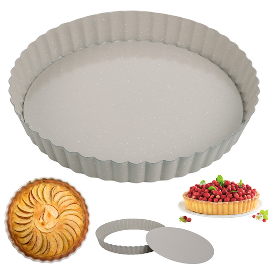 25 cm diameter tart pan with removable bottom, carbon steel, marbled non-stick coating, beige, Kinghoff, KH-1969 - Carlat