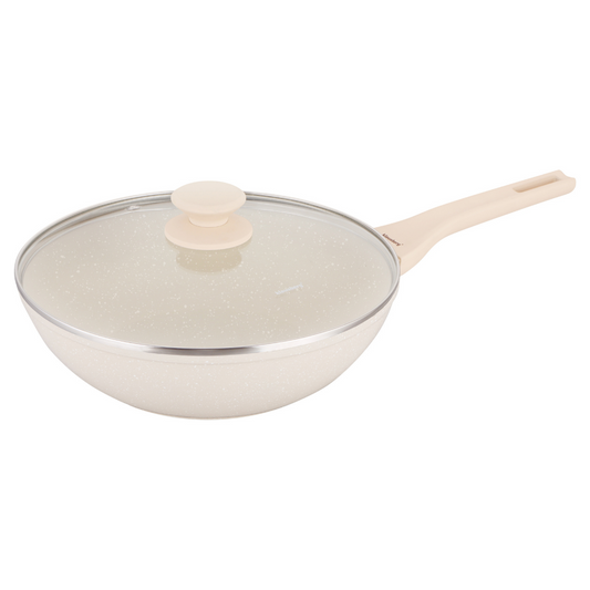 28 cm Cream-Colored Marble Wok Pan with Lid, Klausberg KB-7991 - Carlat