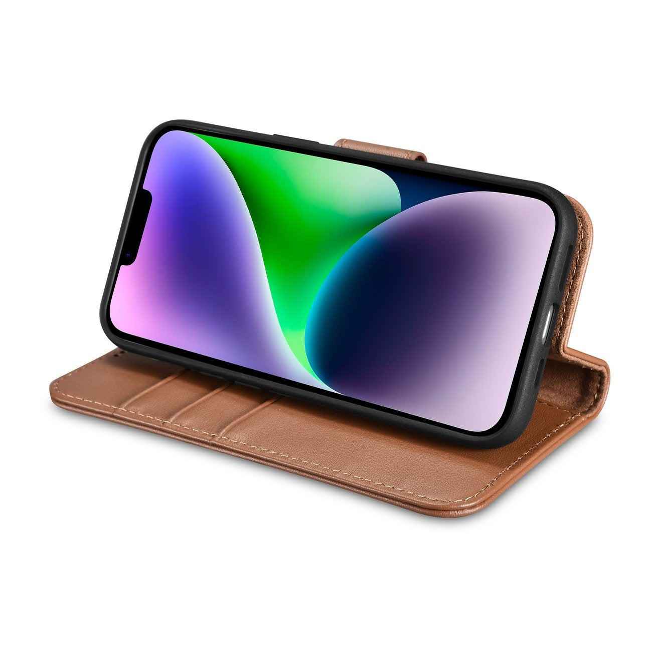 2in1 Leather Flip Cover iPhone 14 Anti-RFID Wallet Case Brown - Carlat