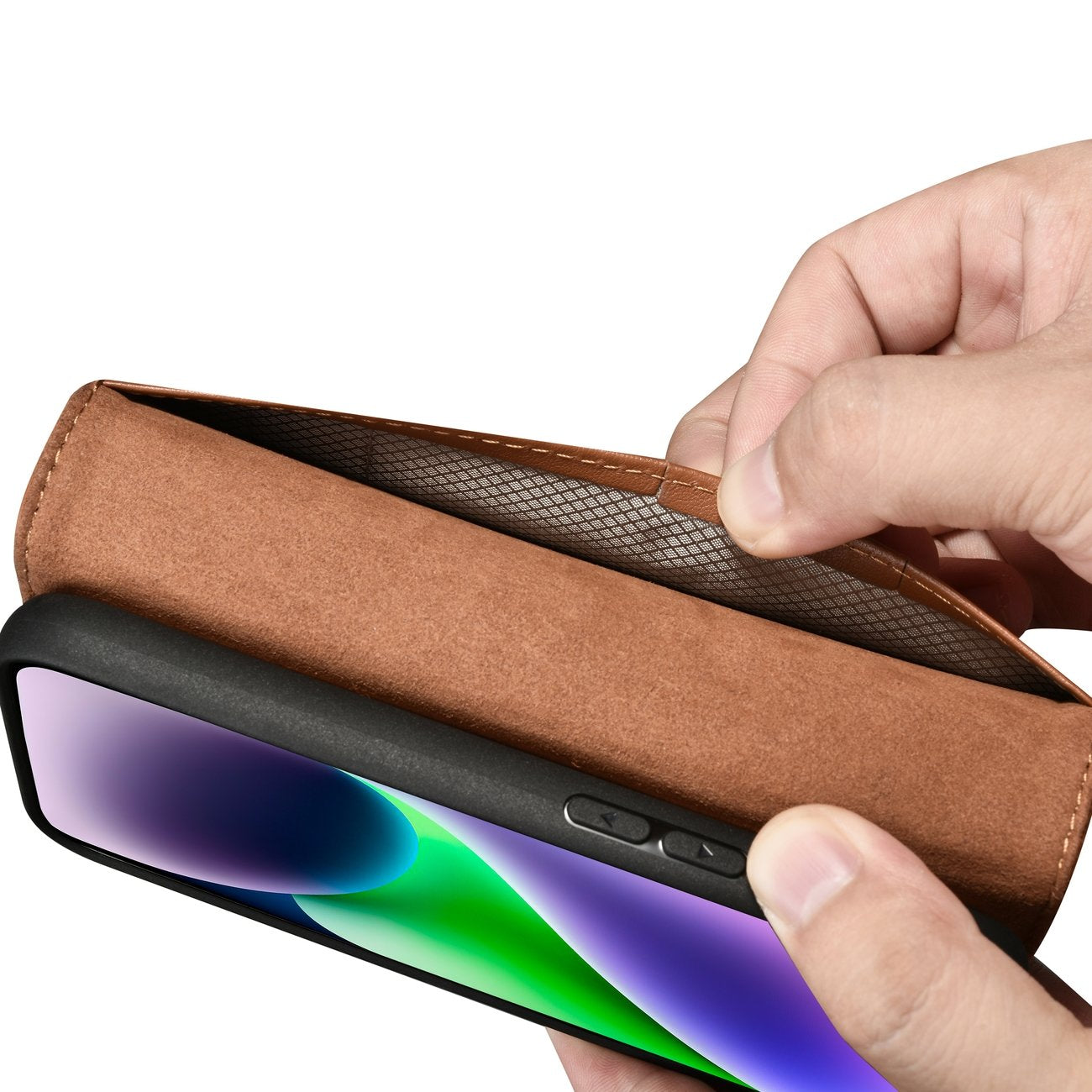 2in1 Leather Flip Cover iPhone 14 Anti-RFID Wallet Case Brown - Carlat