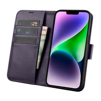 2in1 Leather Flip Cover iPhone 14 Anti-RFID Wallet Case Dark Purple - Carlat