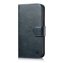 2in1 Leather Flip Cover iPhone 14 Pro Max Anti-RFID Oil Wax Wallet Case Blue - Carlat