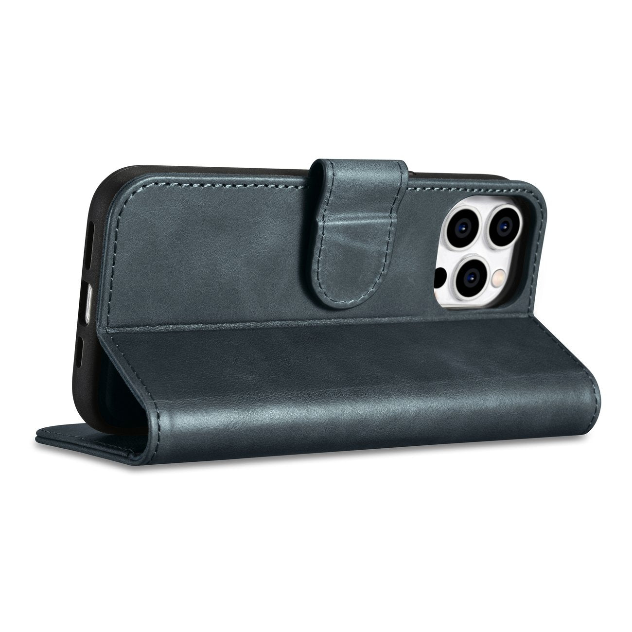2in1 Leather Flip Cover iPhone 14 Pro Max Anti-RFID Oil Wax Wallet Case Blue - Carlat