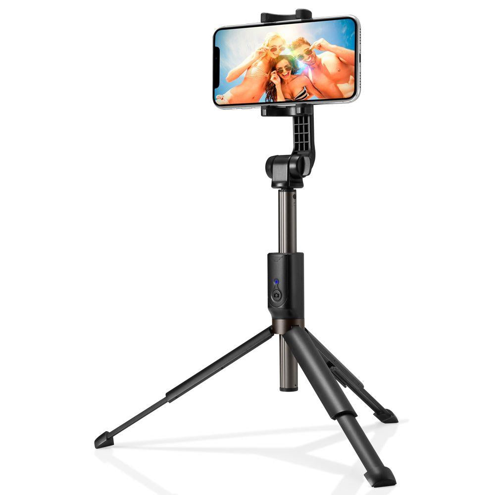 2in1 Telescopic Selfie Stick with remote control and tripod, black phone stand - Carlat