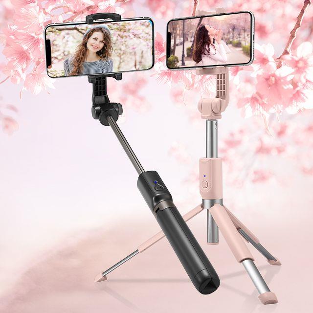 2in1 Telescopic Selfie Stick with remote control and tripod, black phone stand - Carlat