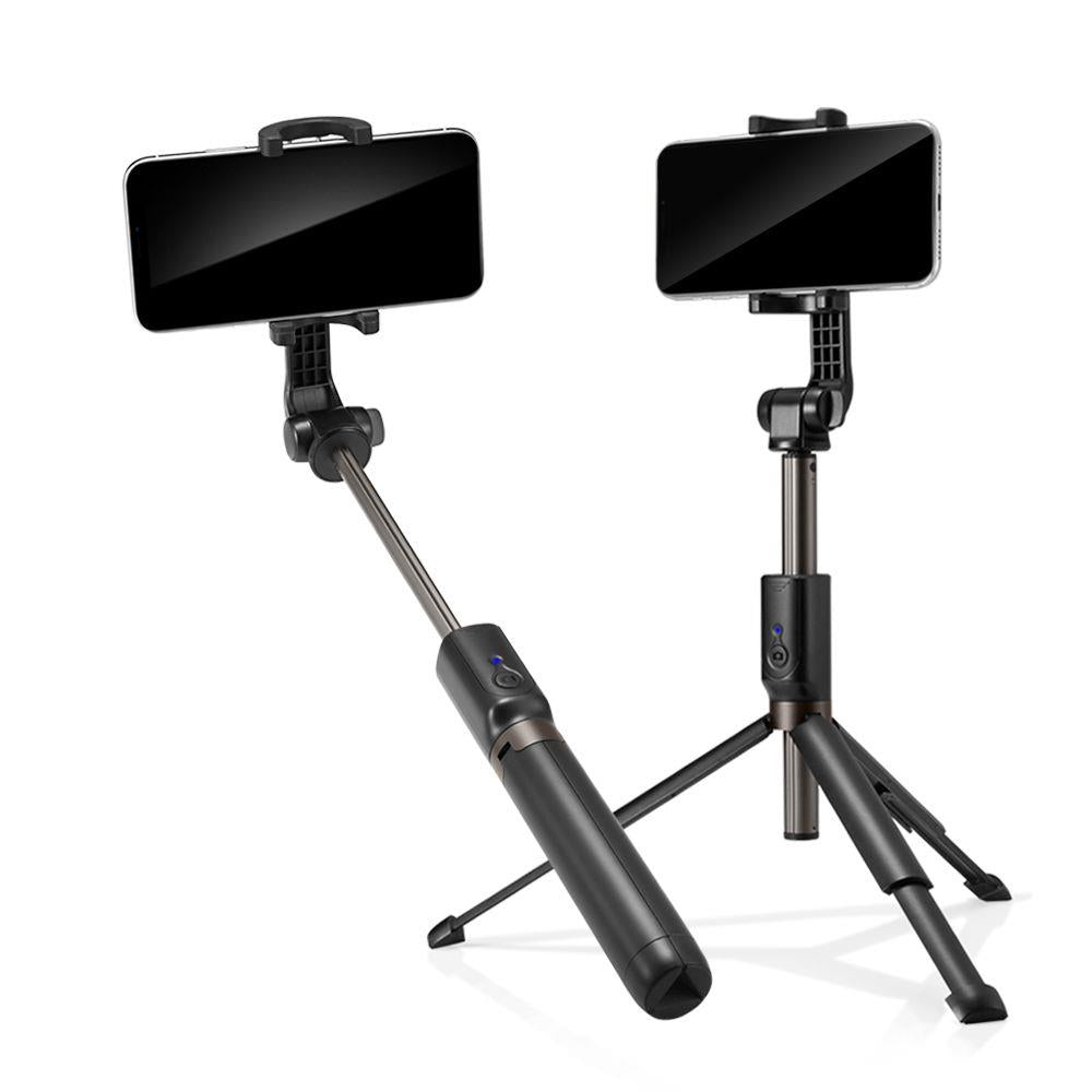 2in1 Telescopic Selfie Stick with remote control and tripod, black phone stand - Carlat