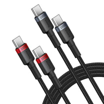 2x Cafule USB-C - USB-C cable 100W 1m - red-black and black-gray - Carlat