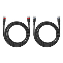 2x Cafule USB-C - USB-C cable 100W 1m - red-black and black-gray - Carlat