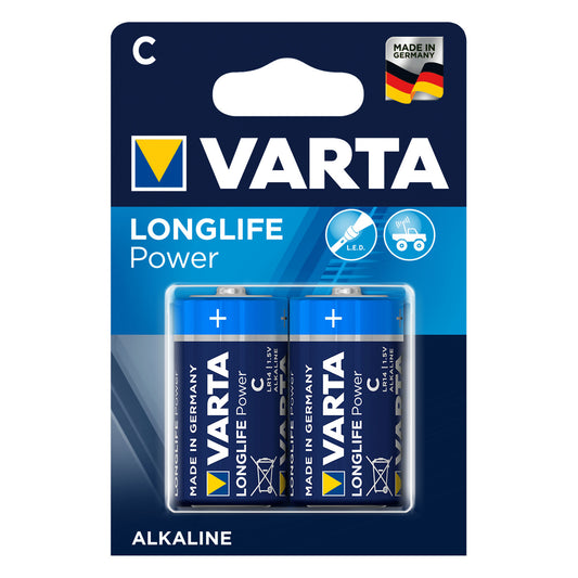 2x R-14 LR14 C 1.5V Varta Longlife Alkaline Batteries, Blister Pack - Carlat