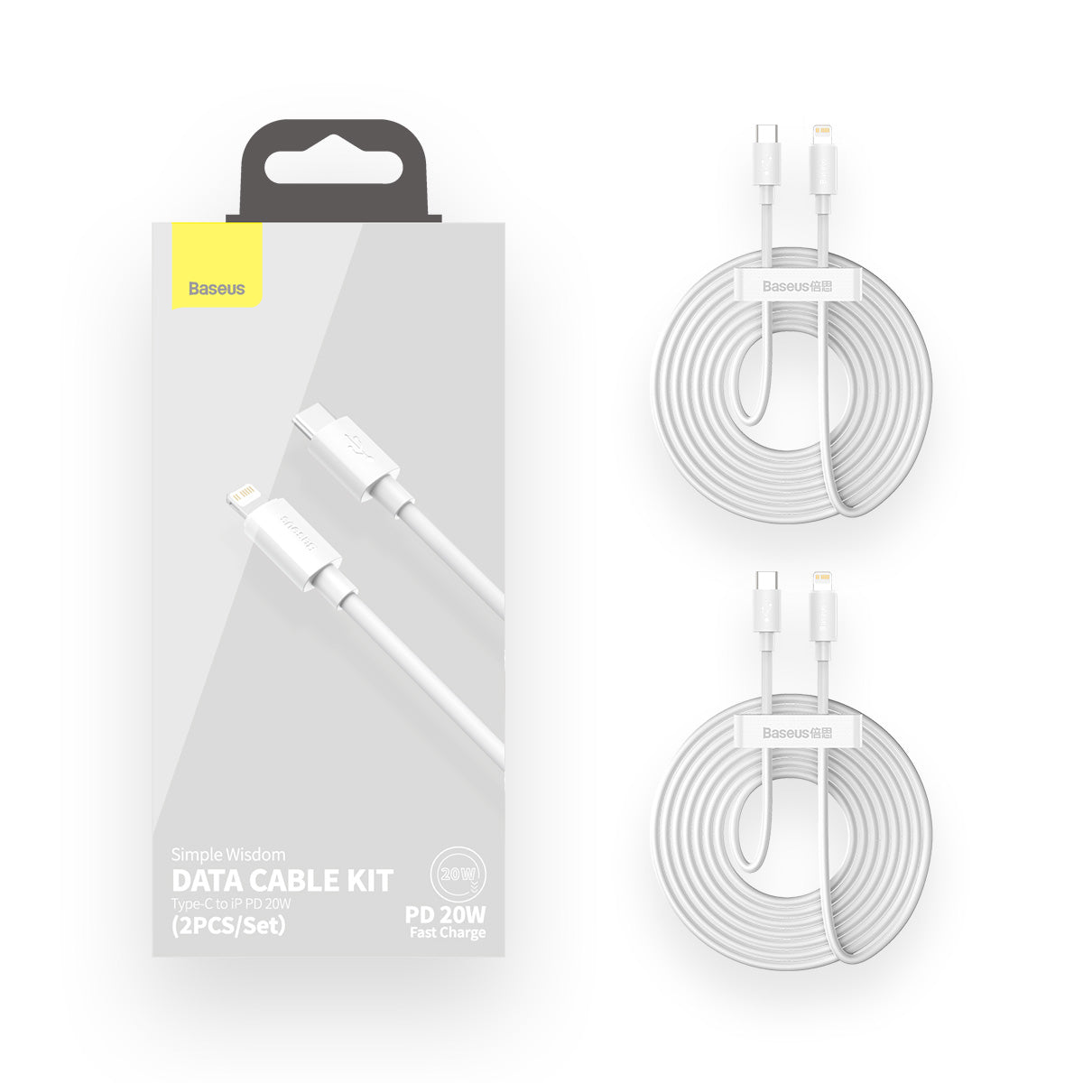 2x Simple Wisdom iPhone Lightning cable - USB-C 20W 1.5 m - white - Carlat